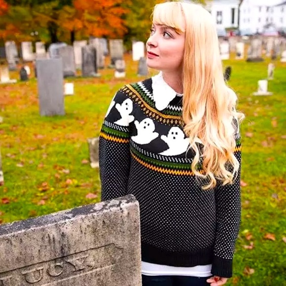 Sweaters - Autumn Ghost Mod Retro Sweater in Black White